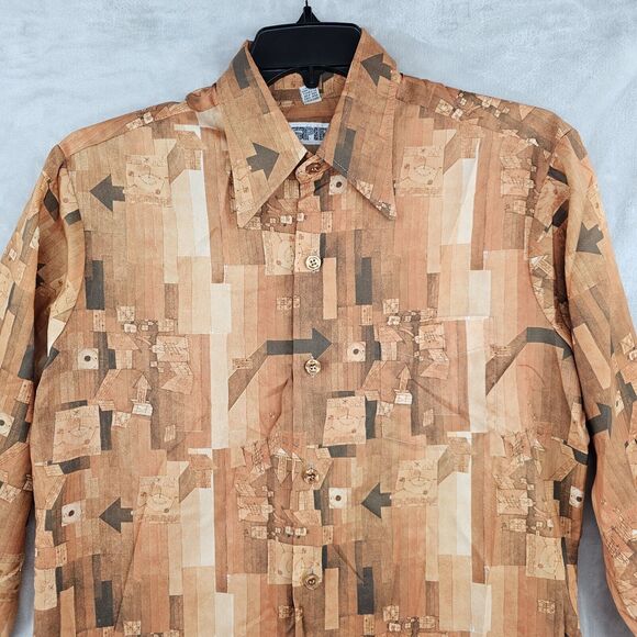 Vintage Spire Shirt Mens Large Disco Long Sleeve Lightweight Polyester Orange - Picture 3 of 8